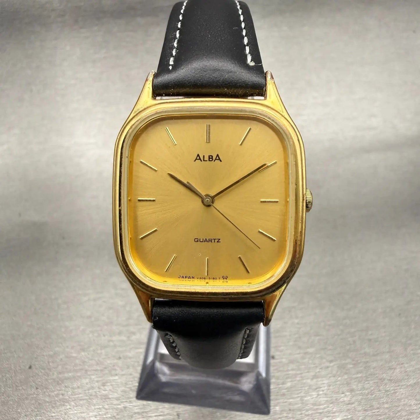 Seiko Alba Watch Men 28mm Gold Dial Gold Tone Rectangle V306-5140 New Battery0