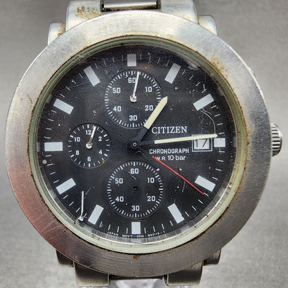 Citizen Chronograph Watch Men 37mm Black Dial Steel Date Round 0510S75438 PARTS2