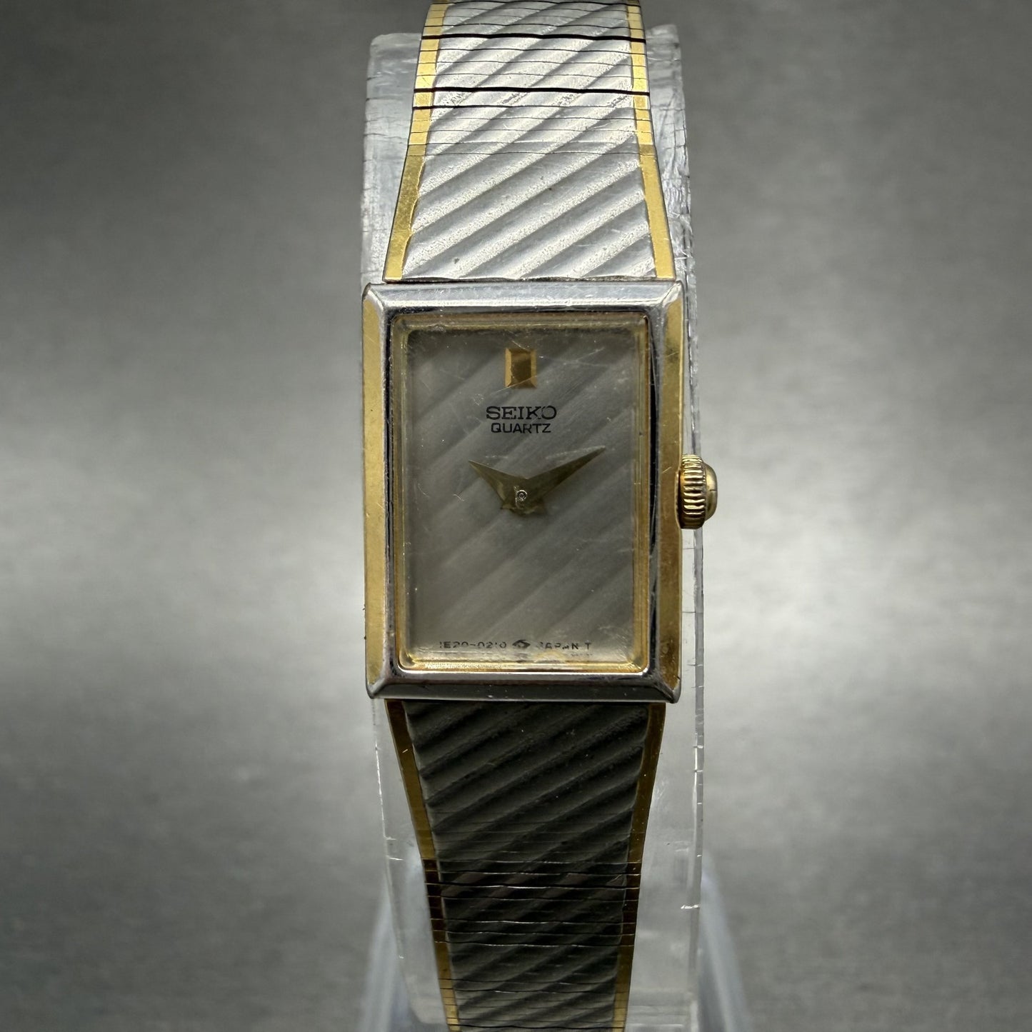Seiko Tank Watch Women 12mm Silver Dial Two Tone 1E20-5109 Rectangle New Battery0