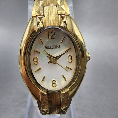 Elgin Watch Women 18mm MOP Dial Gold Tone Oval EG388 New Battery1