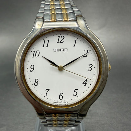 Seiko Watch Men 34mm White Dial Two Tone Round 7N01-6G90 New Battery Vintage0