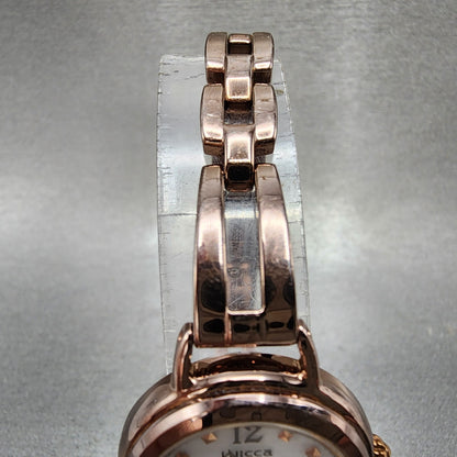 Citizen Wicca Watch Women 25mm White Dial Rose Gold Tone Date Round Atomic Runs5