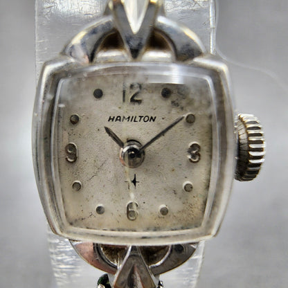 Hamilton Watch Women 14mm White Dial 10K White Gold Plated Manual Wind Runs1