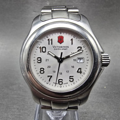 Victorinox Swiss Army Watch Women 33mm Silver Dial Silver Tone Date 24705 NewBat0