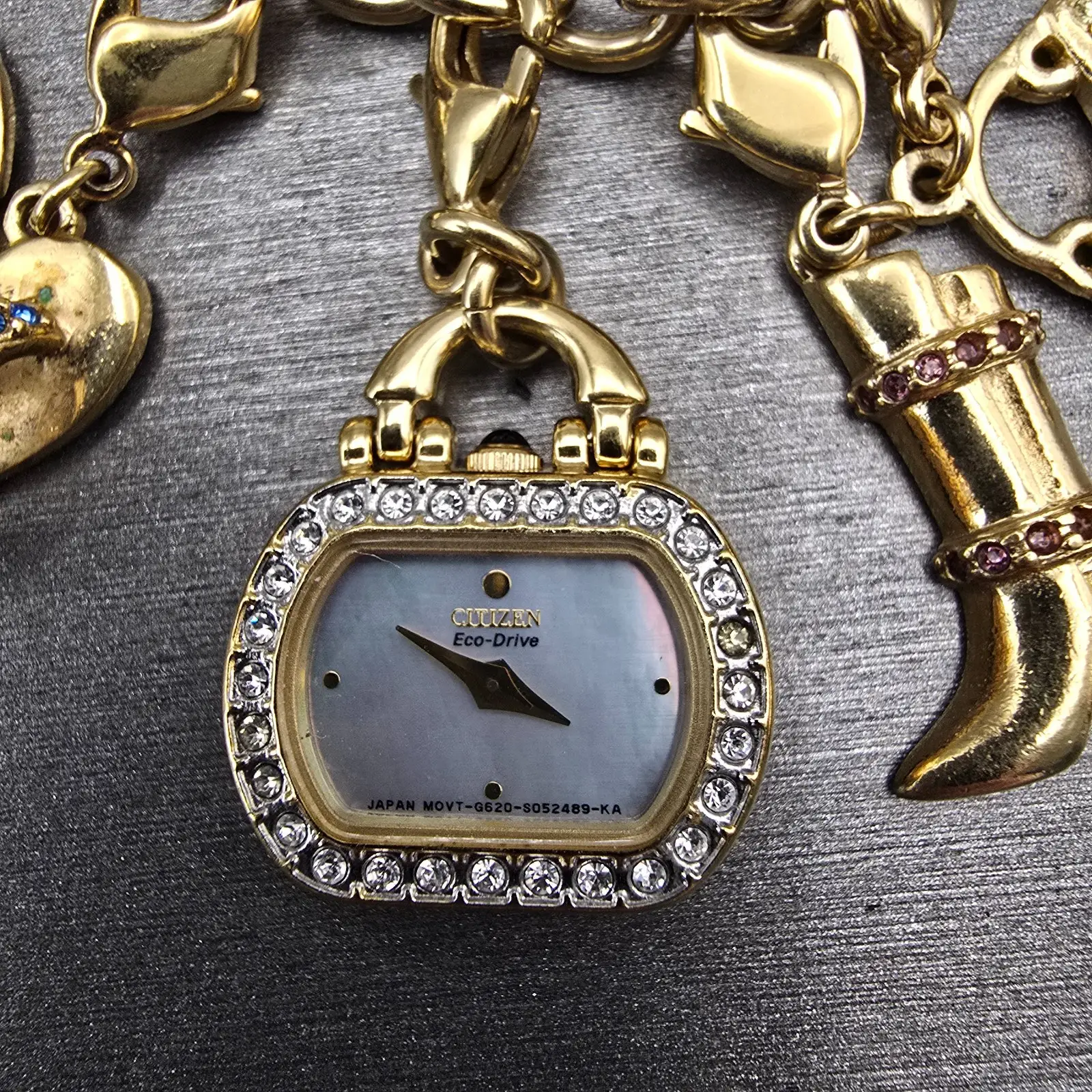 Citizen Eco-Drive Charm Bracelet Watch Women 20mm MOP Dial G620-S031117 Works1