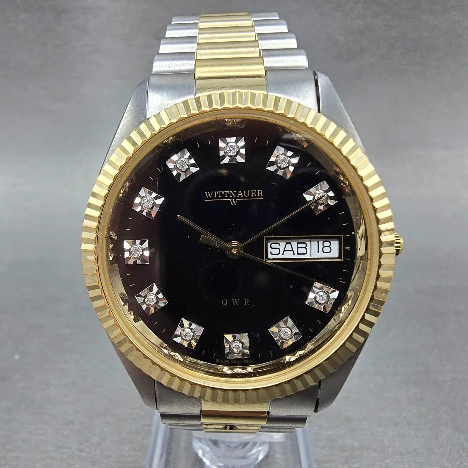 Wittnauer President Watch Men 35mm Bl Dial Two Tone Daydate Round New Batt AB0