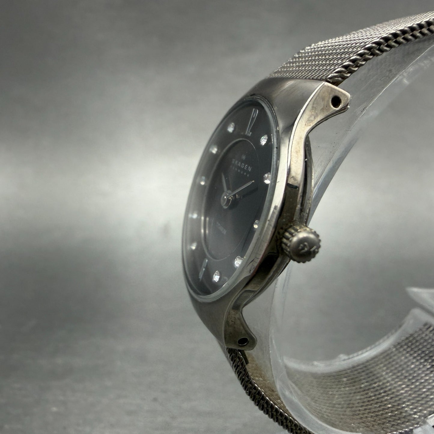 Skagen Watch Women 24mm Black Dial Titanium Mesh Band 233XSTTM New Battery2