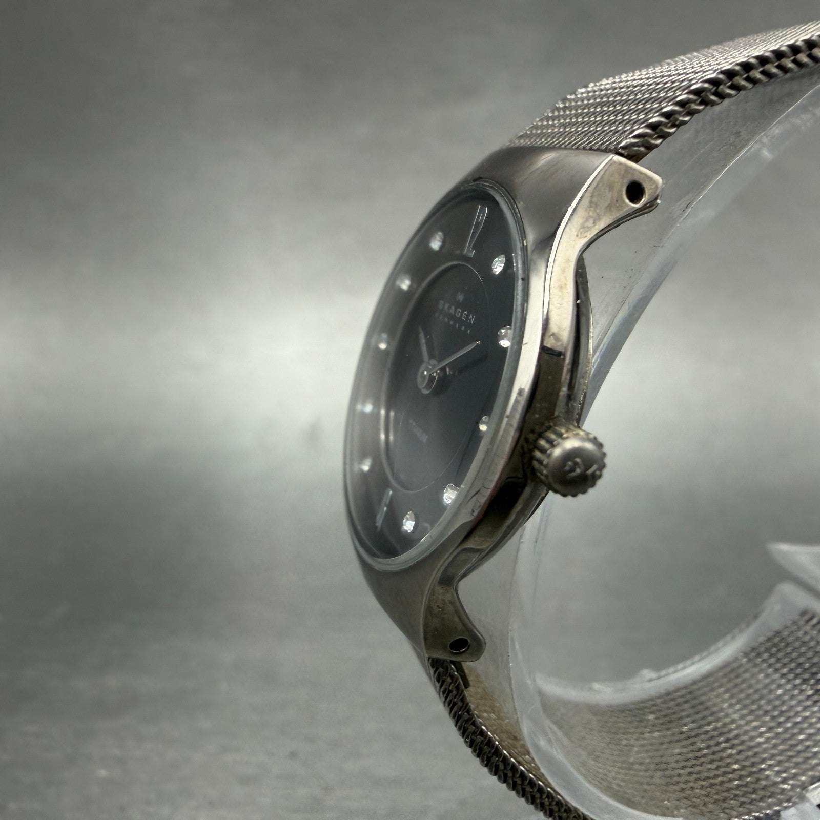 Skagen Watch Women 24mm Black Dial Titanium Mesh Band 233XSTTM New Battery2