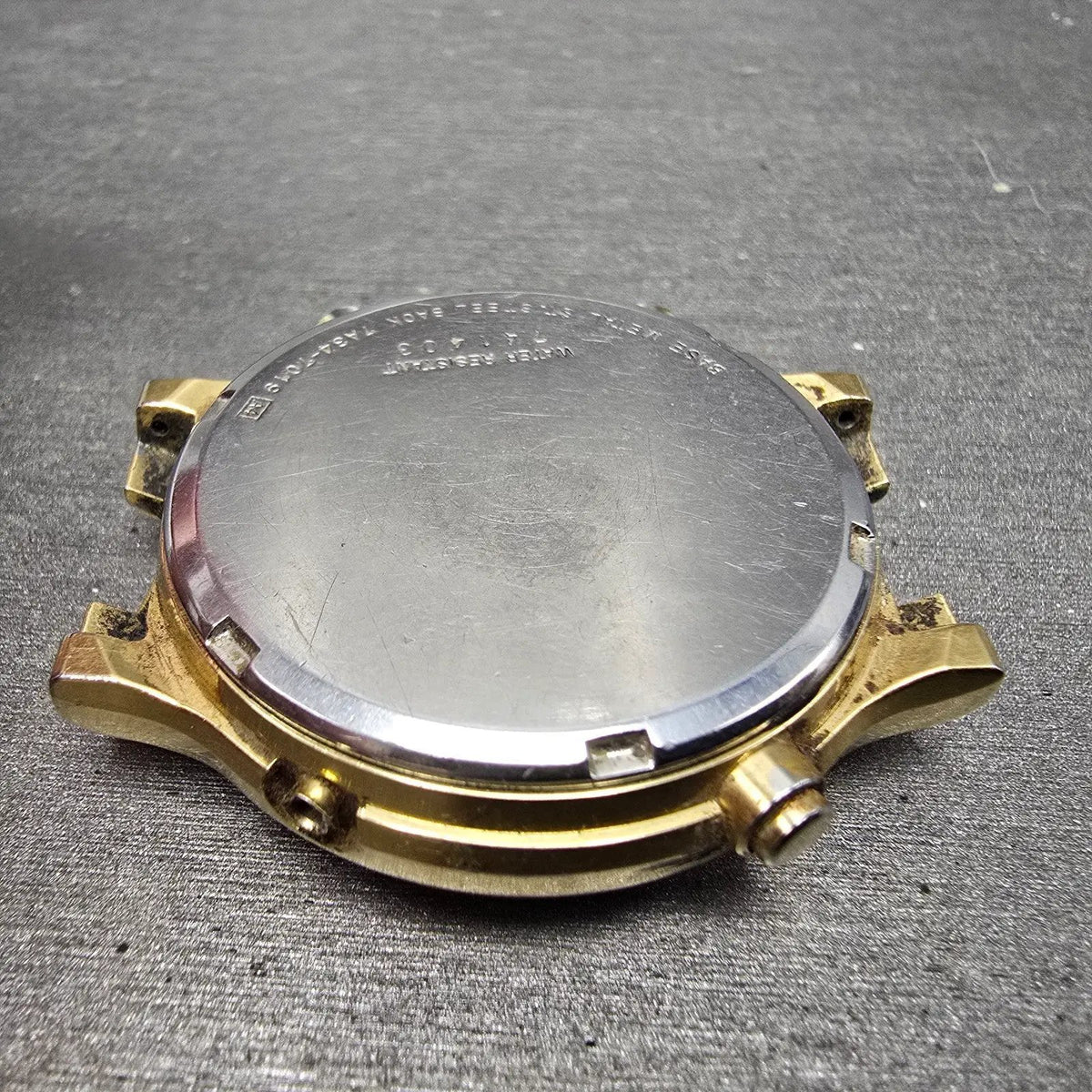 Seiko Chronograph Watch Men 37mm Gold Dial Gold Tone Date 7A34-7019 PARTS12