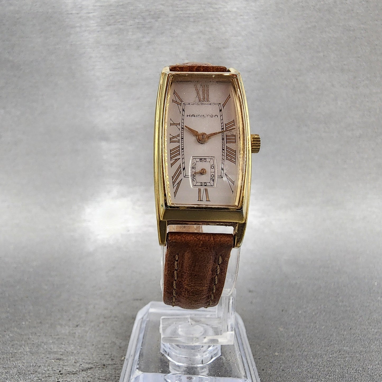 Hamilton Tank Watch Women 18mm Gray Dial Gold Tone Rectangle New Battery4