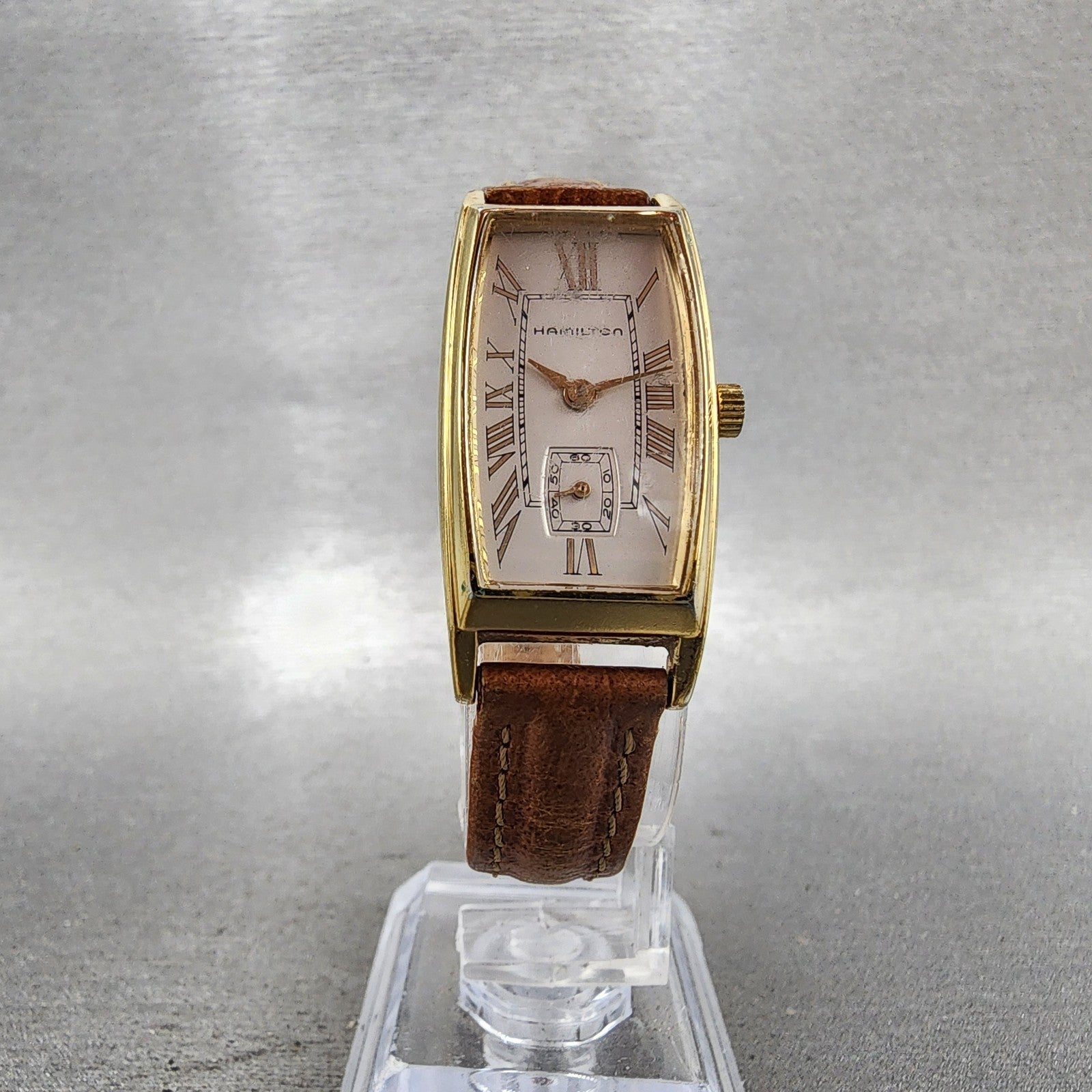 Hamilton Tank Watch Women 18mm Gray Dial Gold Tone Rectangle New Battery4