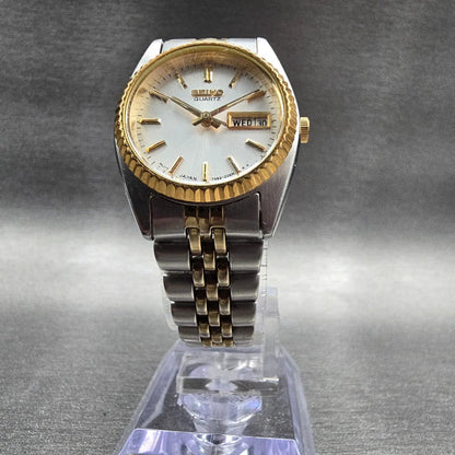 Seiko Watch Women 24mm Silver Dial Two Tone Daydate Round 7N83-0041 New Batt JP55