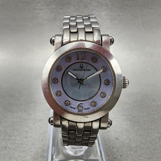 Bulova Accutron Watch Women 24mm MOP Dial Silver Tone Diamond Accents New Batt