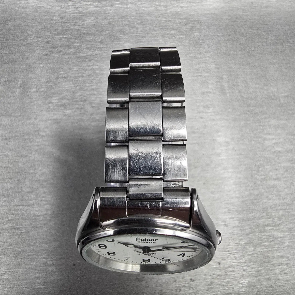 Pulsar Railroad Approved Watch Men 34mm White Dial Daydate Y148-7009 New Battery4