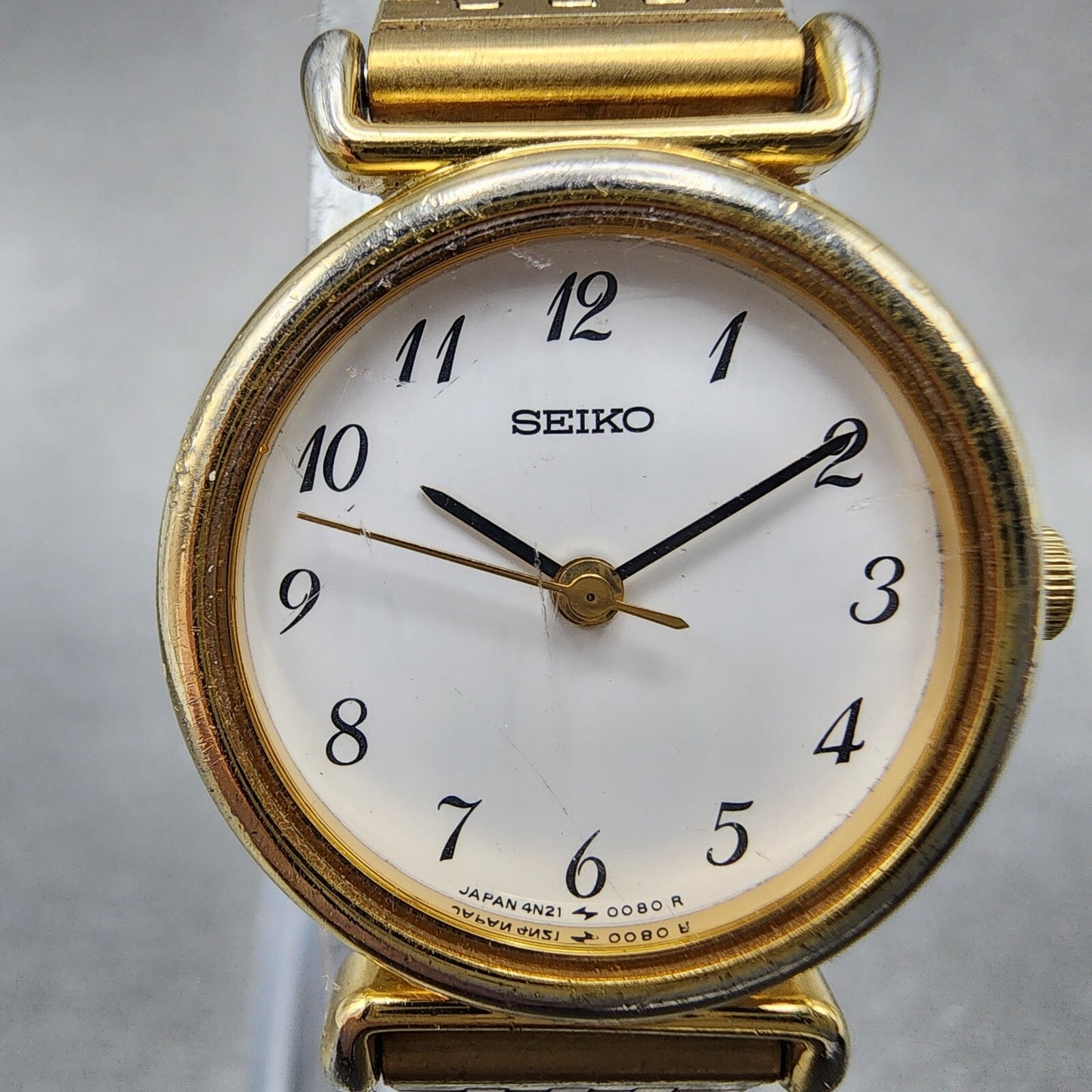 Seiko Watch Women 22mm White Dial Gold Tone Round 4n21-0052 New Battery
