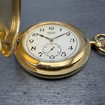 Seiko Pocket Watch Men 42mm Champagne Dial Gold Tone Round 7N07-001A New Batt 422
