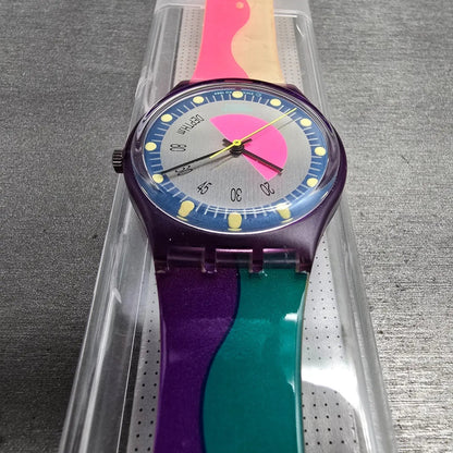 Swatch Scoob-A-Doo Watch Men 34mm Silver Dial Purple Case GV102 New Battery NOS5