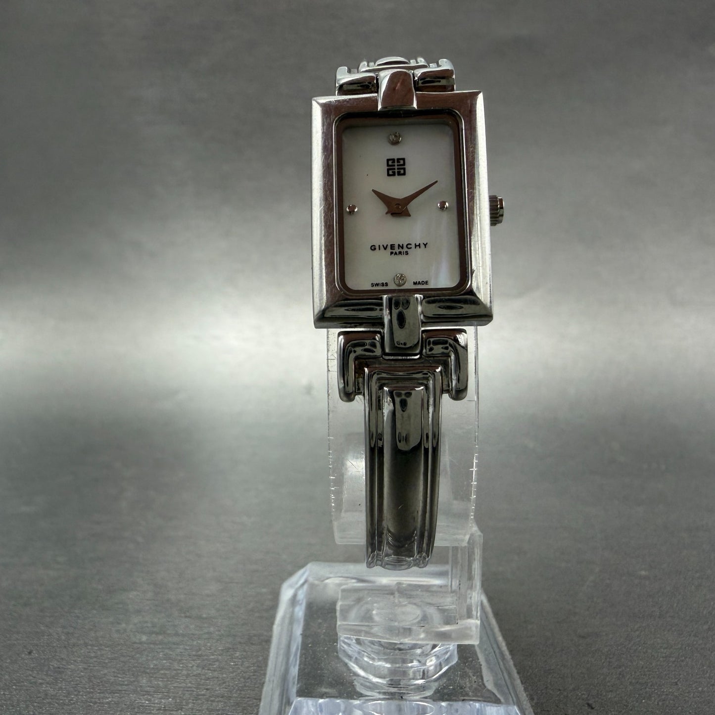 Givenchy Tank Watch Women 17mm MOP Dial Silver Tone Rectangle New Battery5