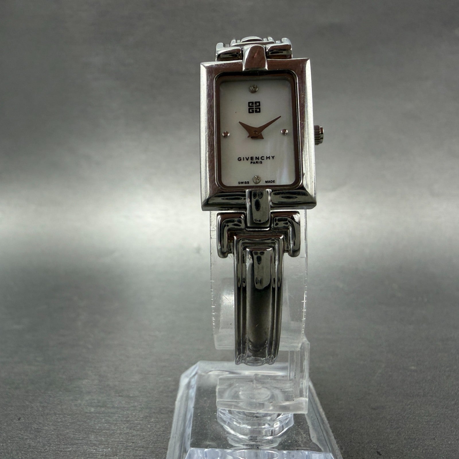 Givenchy Tank Watch Women 17mm MOP Dial Silver Tone Rectangle New Battery5