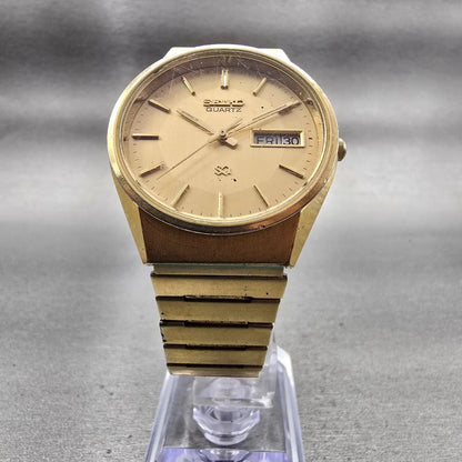 Seiko SQ Watch Men 34mm Gold Dial Gold Tone Daydate Round 8223-8009 New Battery5