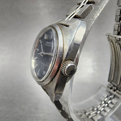 Seiko Automatic Watch Women 24mm Black Dial Silver Tone Date 2205-0050 Runs