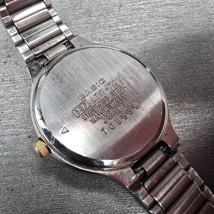 Casio Argent Moon Phase Watch Women 26mm White Dial Two Tone Date LTW-70M NewBat10