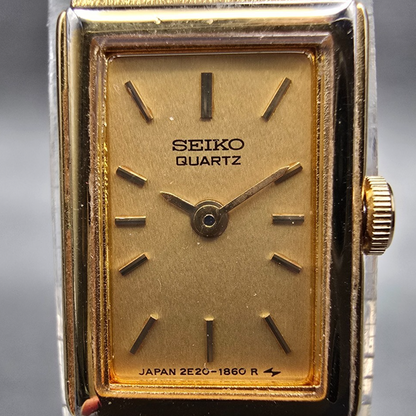 Seiko Tank Watch Women 12mm Gold Dial Gold Tone Rectangle 2E20-6479 New Battery1