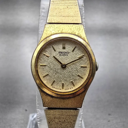 Seiko Watch Women 19mm Gold Dial Gold Tone Round 4N00-0669 New Battery VTG 1230