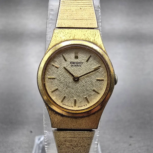 Seiko Watch Women 19mm Gold Dial Gold Tone Round 4N00-0669 New Battery VTG 1230