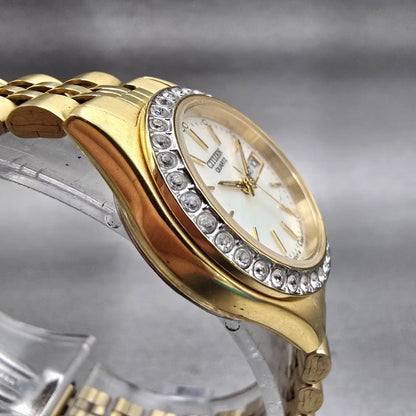 Citizen Watch Women 26mm MOP Dial Gold Tone Daydate Gemmed 1002-S044456 New Batt3