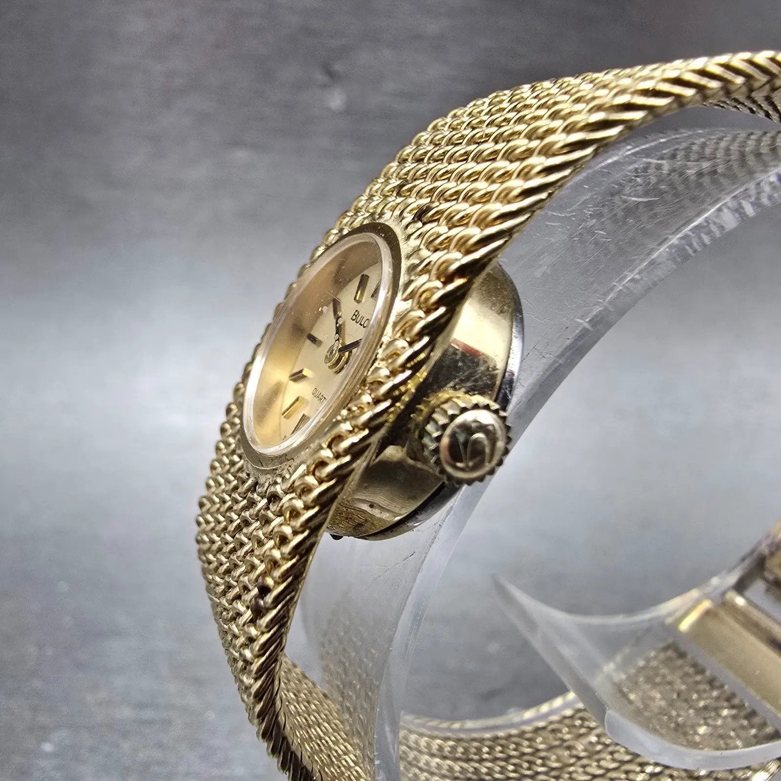 Bulova Watch Women 18mm Gold Dial Gold Tone Rectangle Mesh Band New Battery2