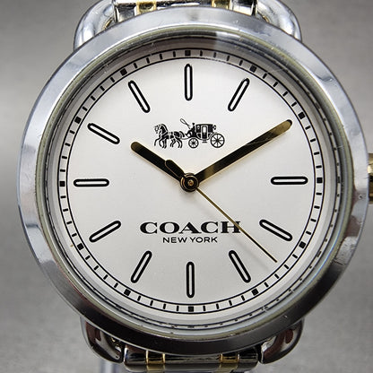 Coach Lex Watch Women 32mm White Dial Two Tone Round W6050 New Battery