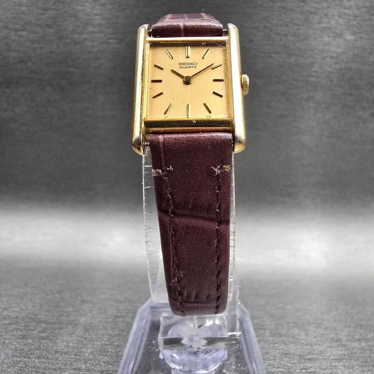 Seiko Tank Watch Women 18mm Gold Dial Gold Tone Rectangle 2C20-5019 New Battery5