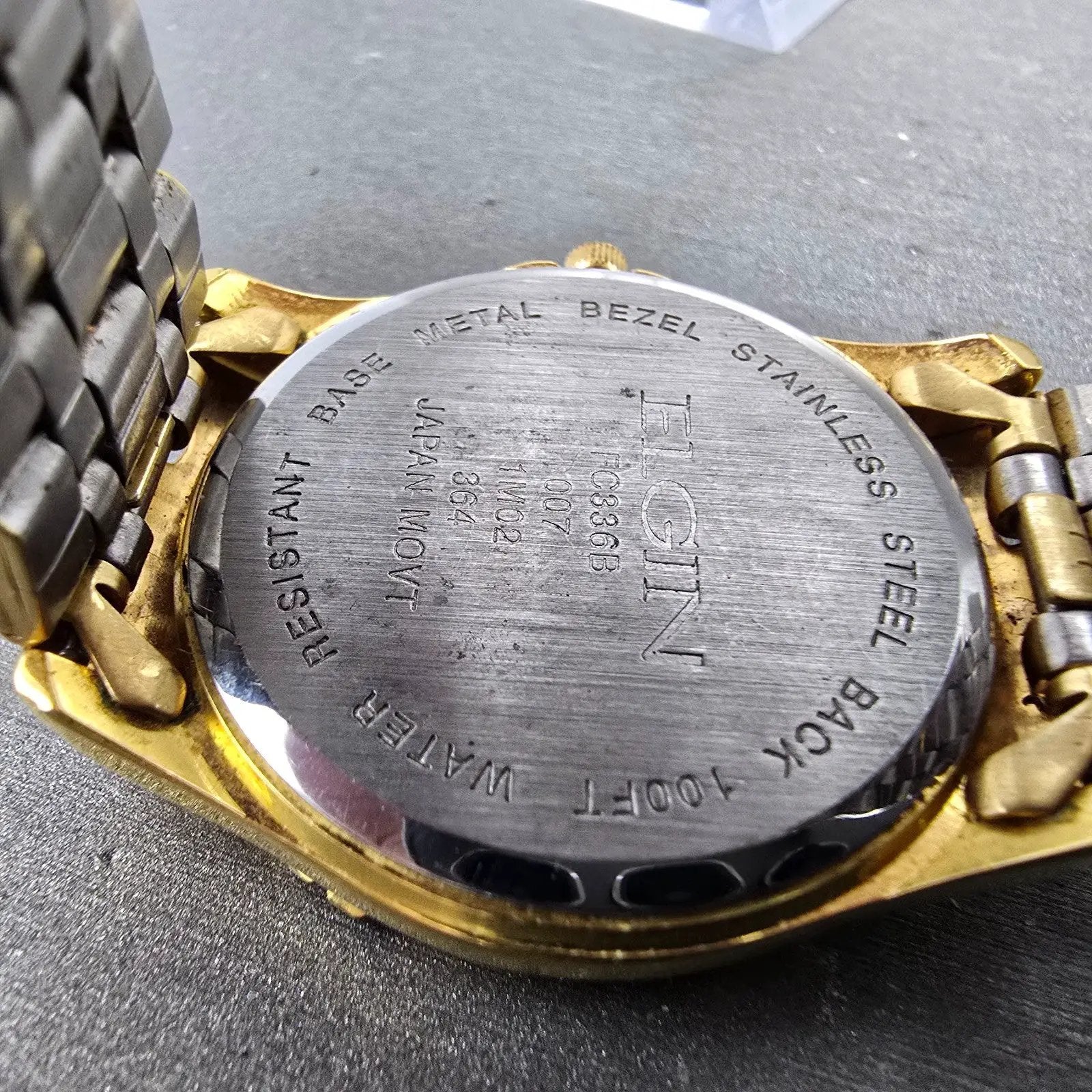 ELgin Watch Men 36mm Blue Dial Gold Tone Daydate Round FC336B New Battery9