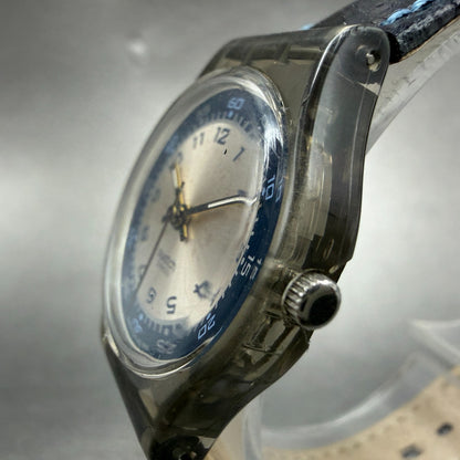 Swatch Razor Watch Women 25mm Silver Dial Clear Case Round New Battery2
