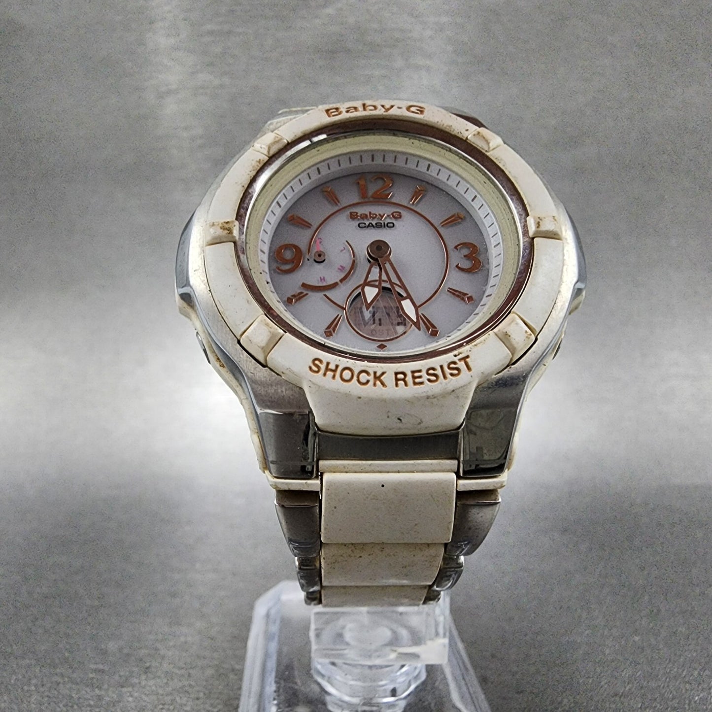 Casio BabyG Watch Women 38mm White Dial Silver Tone Analog Digital Solar5