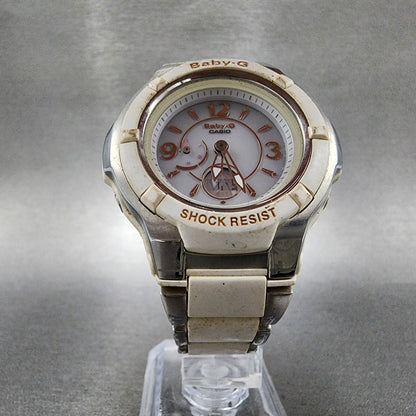 Casio BabyG Watch Women 38mm White Dial Silver Tone Analog Digital Solar5