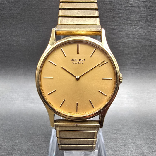 Seiko Watch Men 30mm Gold Dial Gold Tone Round 5420-0140 New Battery Vintage0