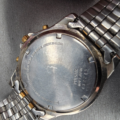 Pulsar Chronograph Watch Men 40mm Black Dial Two Tone Round V656-8000 New Batt10