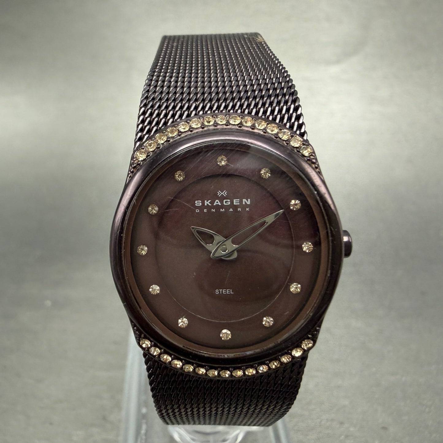 Skagen Watch Women 23mm MOP Dial Purple Tone Ovel Cyrtstals 686XSMM New Battery0