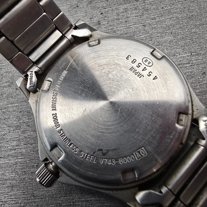 Seiko Alba Carib Watch Men 35mm Black Dial Silver Tone Daydate V743-8000 New Bat10