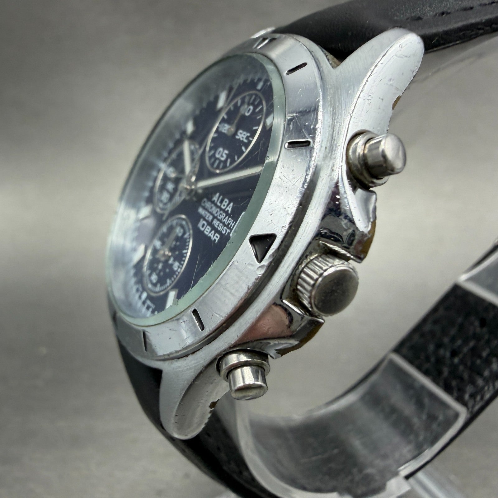 Seiko Alba Chronograph Watch Men 37mm Blue Dial Steel Date 7T92-0CV0 New Battery2