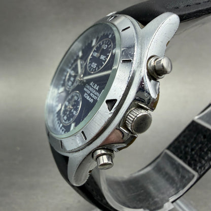 Seiko Alba Chronograph Watch Men 37mm Blue Dial Steel Date 7T92-0CV0 New Battery2