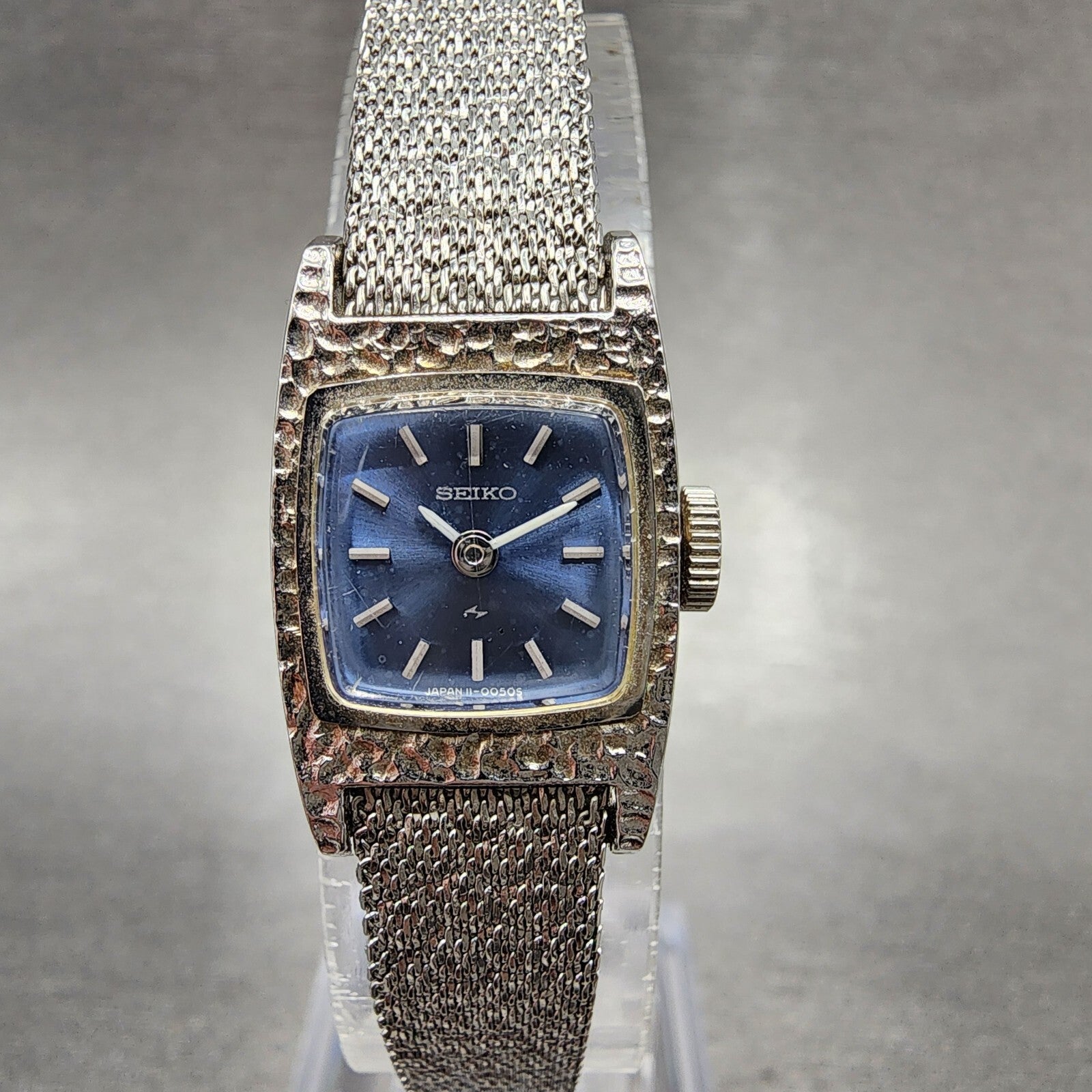 Seiko Watch Women 16mm Blue Dial Silver Tone Rectangle Manual Wind Runs 1130291
