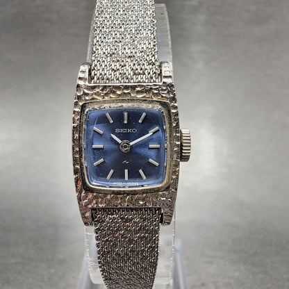 Seiko Watch Women 16mm Blue Dial Silver Tone Rectangle Manual Wind Runs 1130291