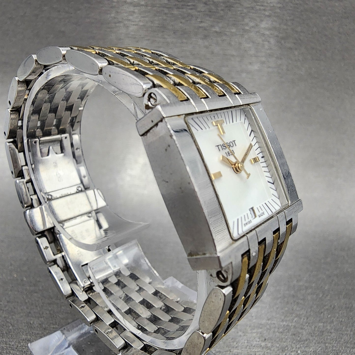 Tissot SixT Tank Watch Women 23mm MOP Dial Two Tone Date Rectangle New Battery3