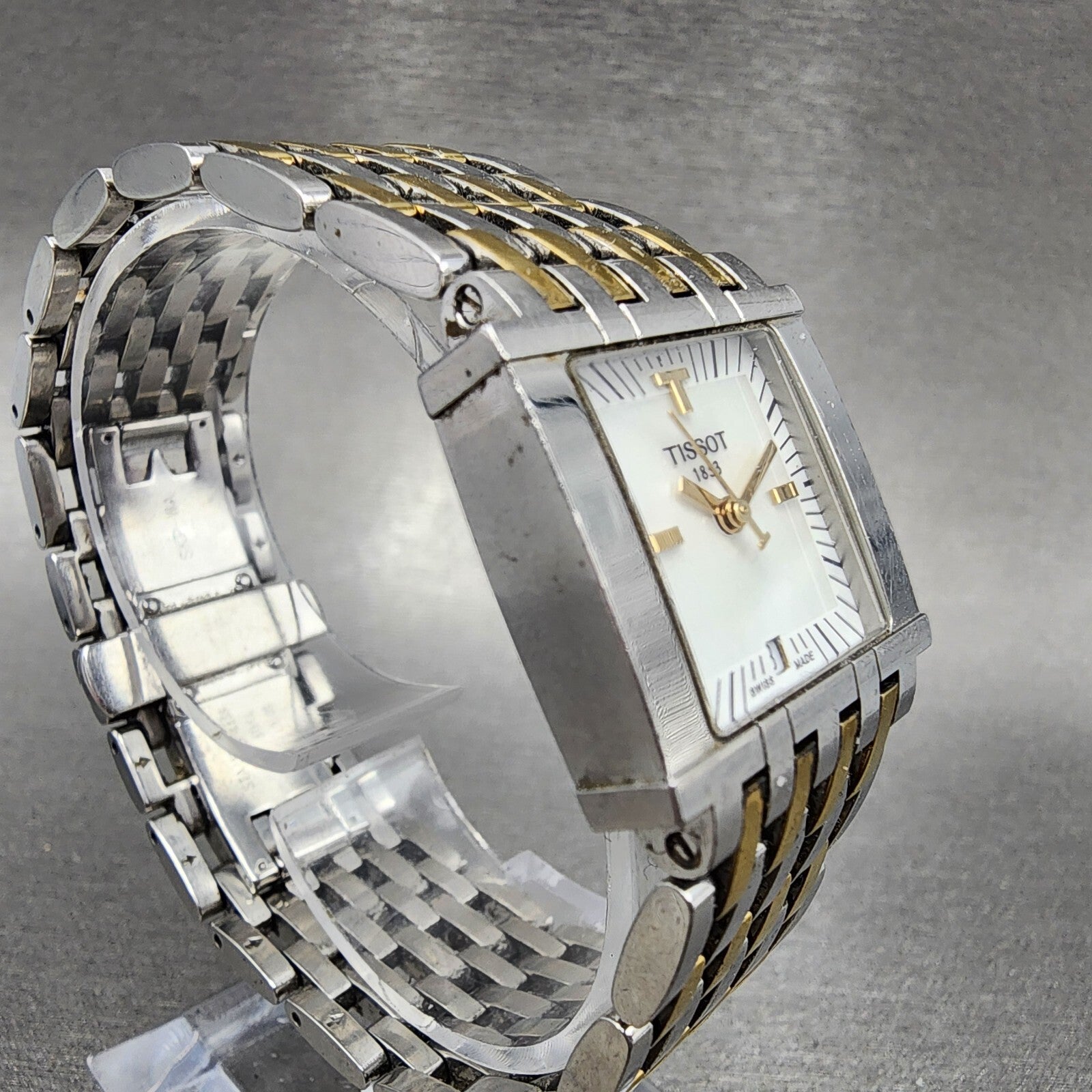 Tissot SixT Tank Watch Women 23mm MOP Dial Two Tone Date Rectangle New Battery3