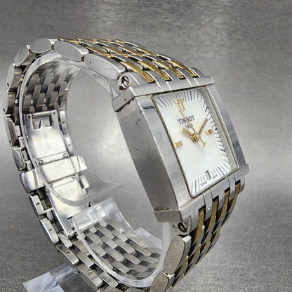 Tissot SixT Tank Watch Women 23mm MOP Dial Two Tone Date Rectangle New Battery3