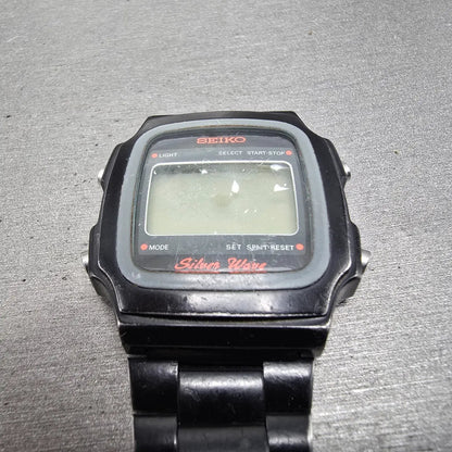 Seiko Silver Wave Watch Men 34mm Black Digital Chronograph A914-5A50 PARTS VTG3