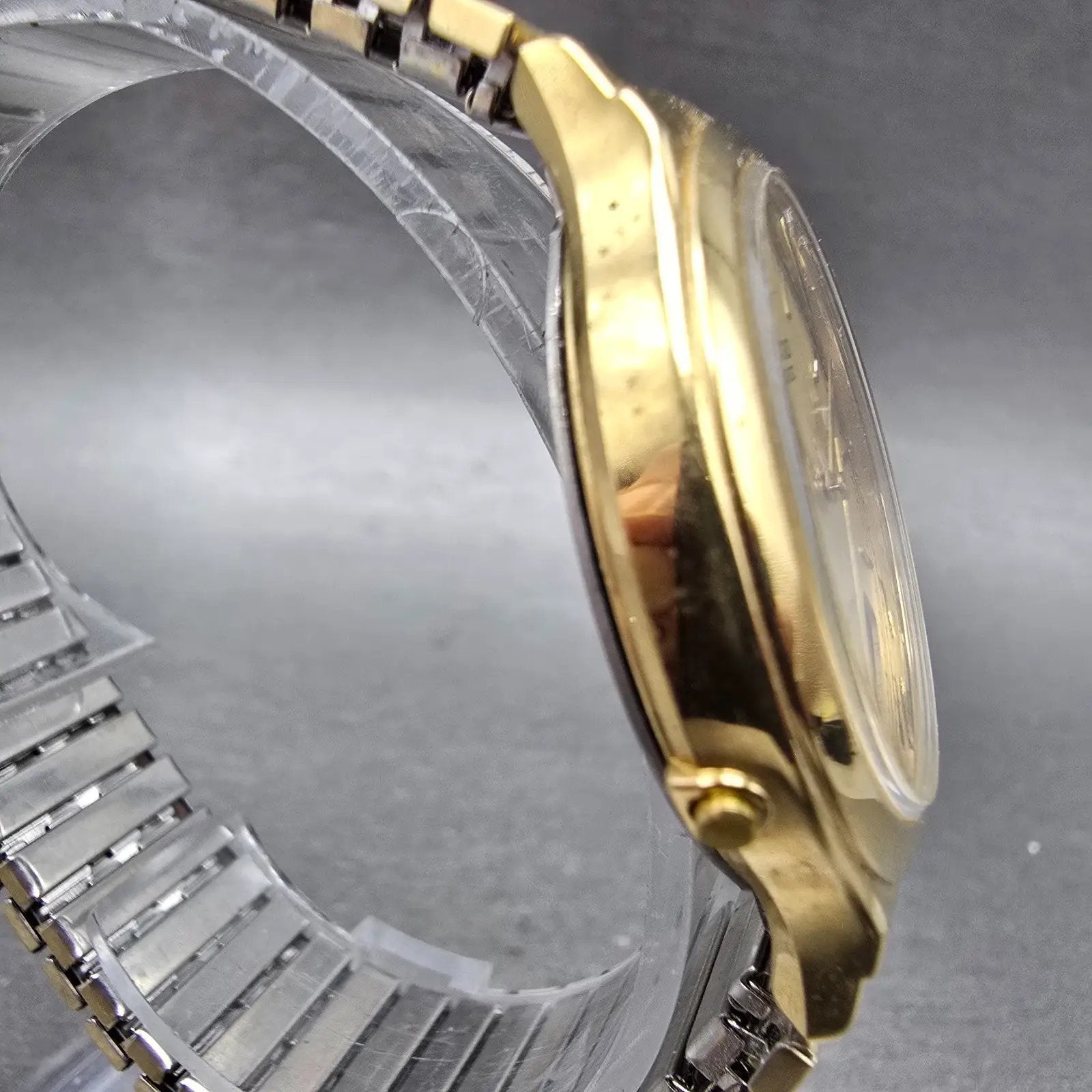 Casio Analog Digital Watch Men 35mm Champagne Dial Gold Tone Alarm Chrono PARTS4